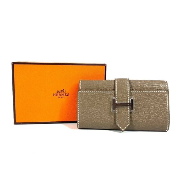 HERMES Bearn 4P 4 rows Key H logo Key Case Chevre Etoupe Gray Unused - Picture 1 of 16